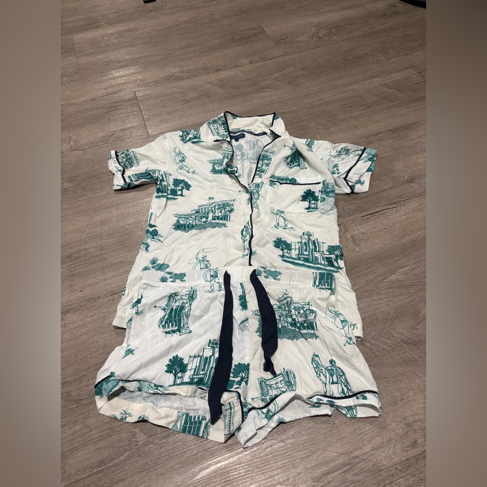 Katie Kime Pajama Short Set Toile Fort Worth Stockyards Rodeo Western - Picture 2 of 4